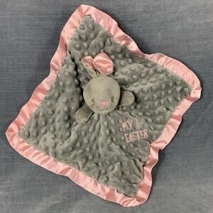 Baby’s First Easter Bunny Rabbit Lovey Security Blanket Girl Pink Gray